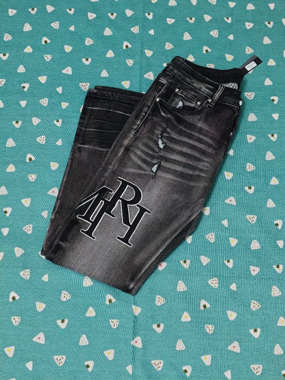 Men's Distressed Black Jeans with Contrast Logo